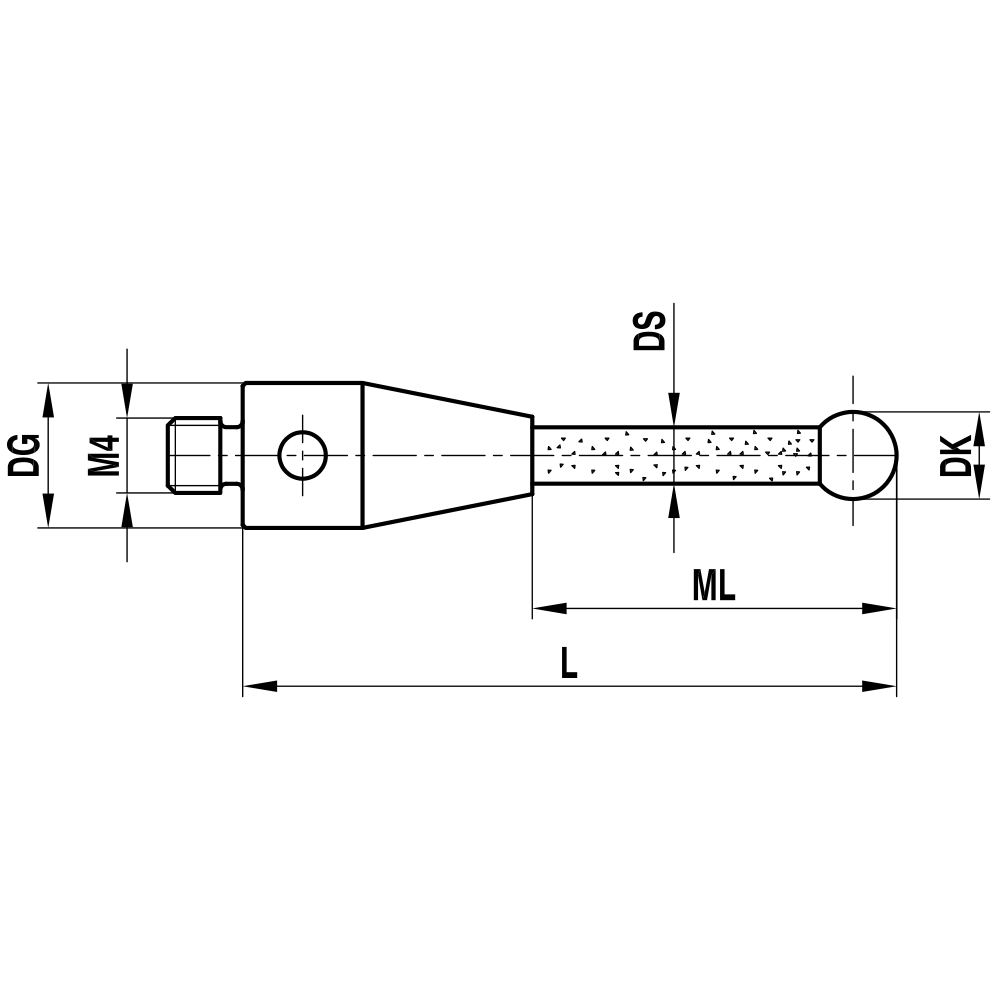 ITP Straight Styli - Type A - Ruby Ball - M4 Thread x 54mm Overall Length - TKM408007054