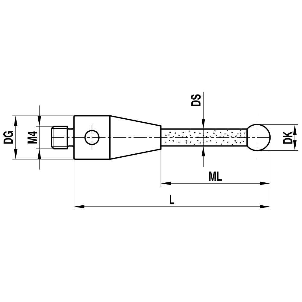 ITP Straight Styli - Type A - Ruby Ball - M4 Thread x 79mm Overall Length - TKM408007079