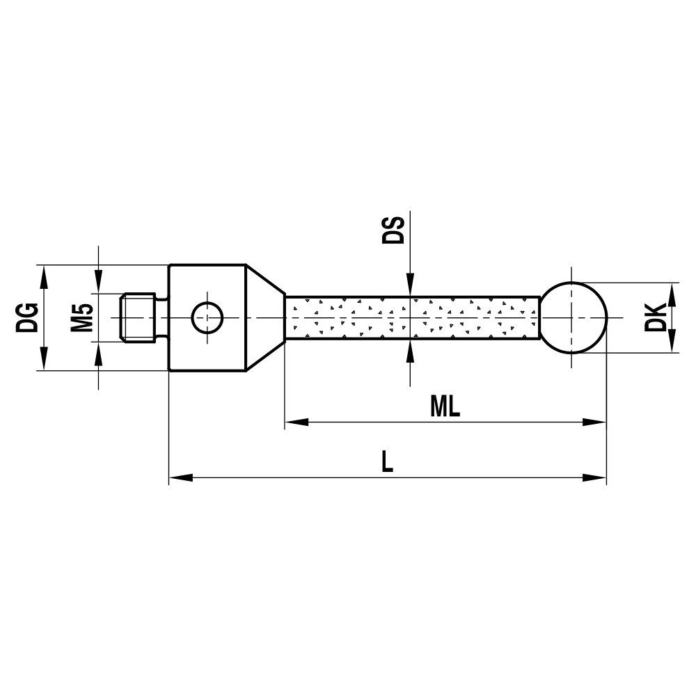 ITP Straight Styli - Type A - Ruby Ball - M5 Thread x 53mm Overall Length - TKM505011053