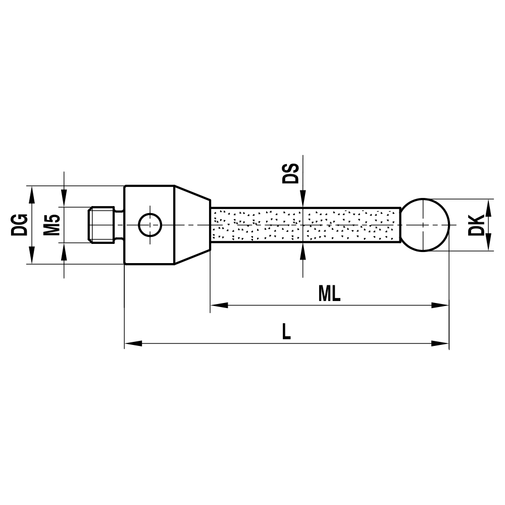ITP Straight Styli - Type A - Ruby Ball - M5 Thread x 129mm Overall Length - TKM508012125