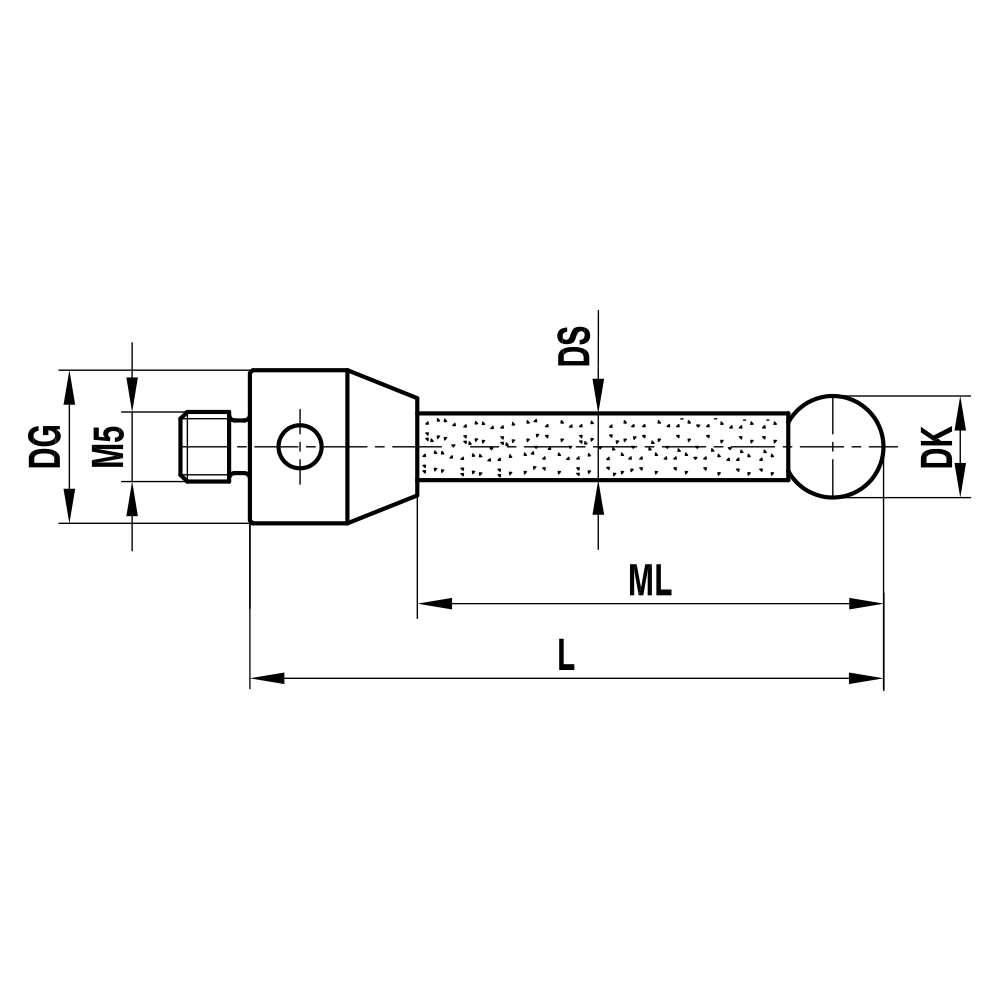 ITP Straight Styli - Type A - Ruby Ball - M5 Thread x 97.5mm Overall Length - TKM515012090