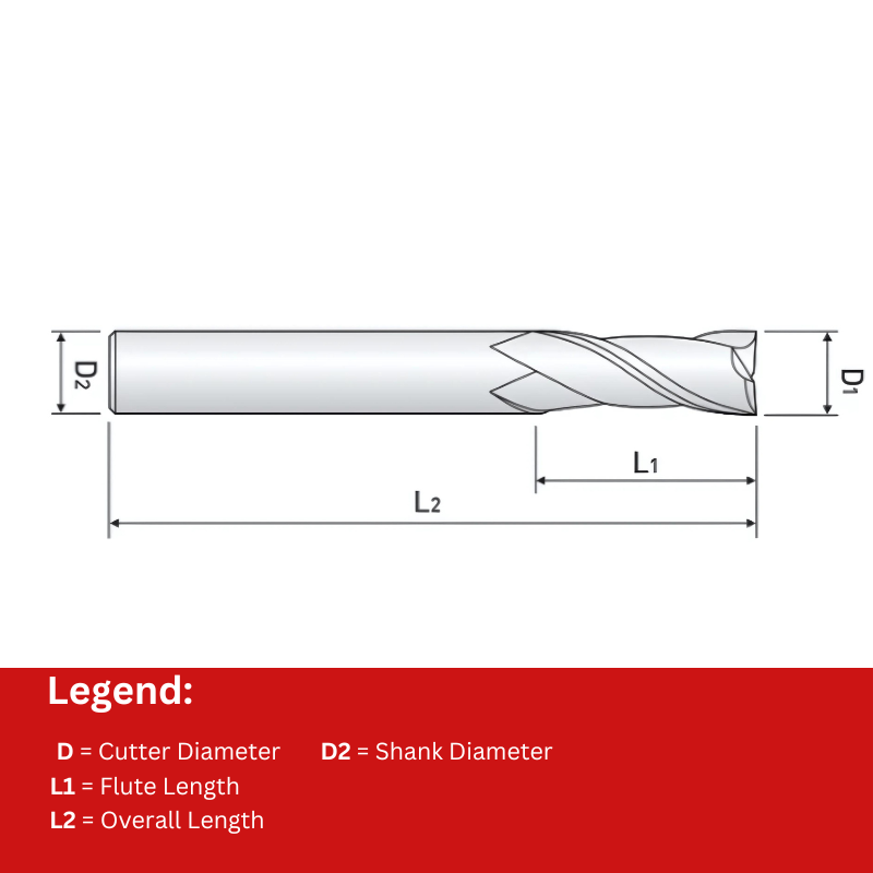 Widin Carbide End Mill - 4 Flute Square Edge - 12mm x 26mm