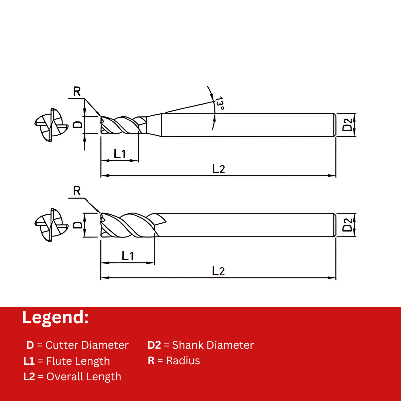 Widin Carbide Corner Radius End Mill - 4 Flute - 4mm x R1.0