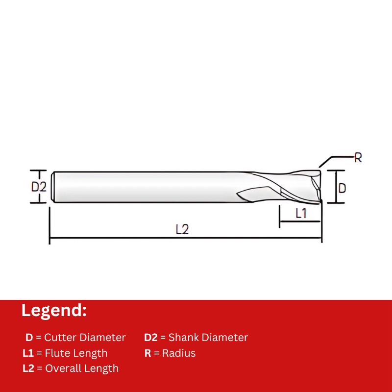 Widin Carbide Corner Radius End Mill - 2 Flute Long Shank - 1mm x R0.3