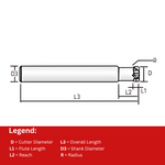 Widin Carbide Corner Radius End Mill - 4 Flute Stub Cut Length - 4mm x 50mm x R0.5