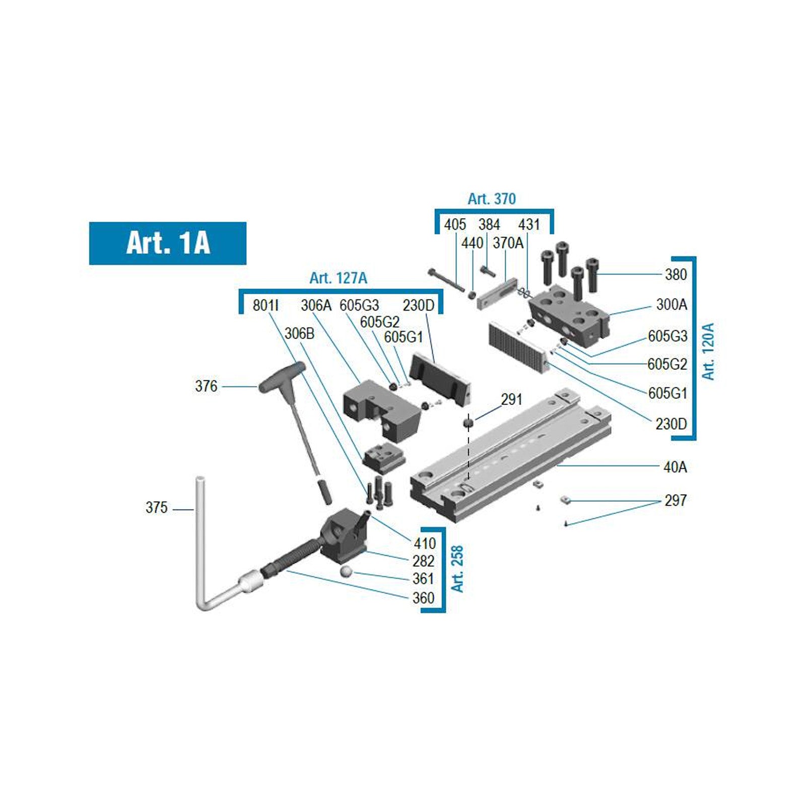 150mm / 6" ART1A Standard Flex Vice With Quick Hand Change Jaws (Gerardi) - 1.1A.32000
