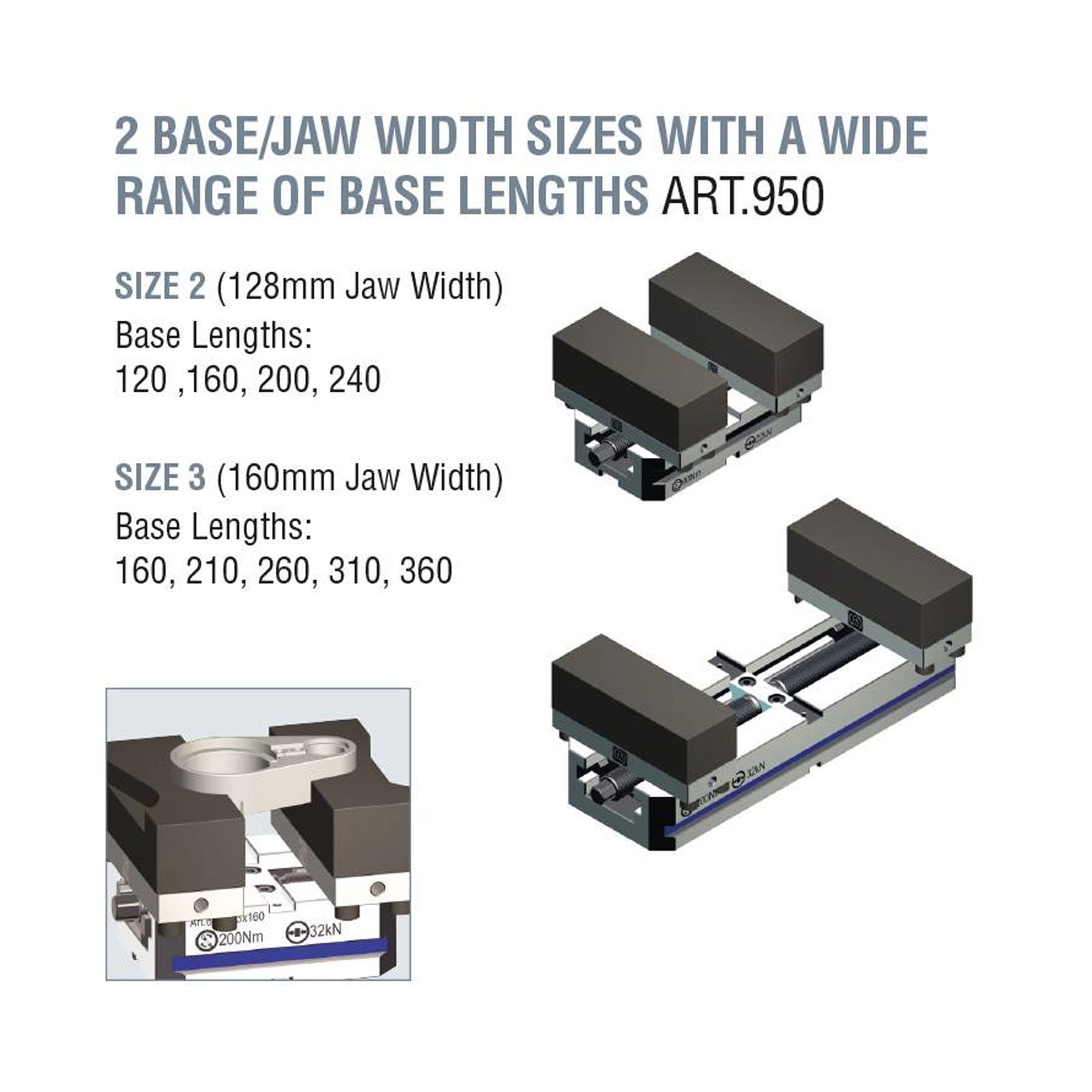 160mm / ART950CompactGRIP Vice With Solid Soft Jaws - ART950 Series (Gerardi) - 7.95.03310