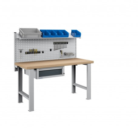 Polstore Workbench Combo - 1 Draw, 2 Panels & 1 Shelf Multiplex Top - Light Grey/Dark Grey - 1500mm (w) x 750mm (d)