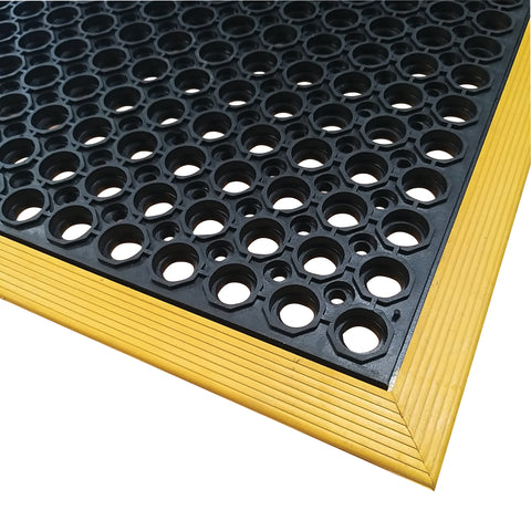 Work Well Mats Anti-Fatigue Mat With Yellow Edges - For Drainage Of Water & Debris - 910x4450x13mm (BK/YL)