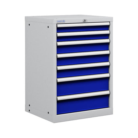 Polstore Cabinet - 7 Drawers 27x27EH - 100% Extension - Light Grey/Dark Blue - 564mm(W) x 572mm(D) x 850mm(H)