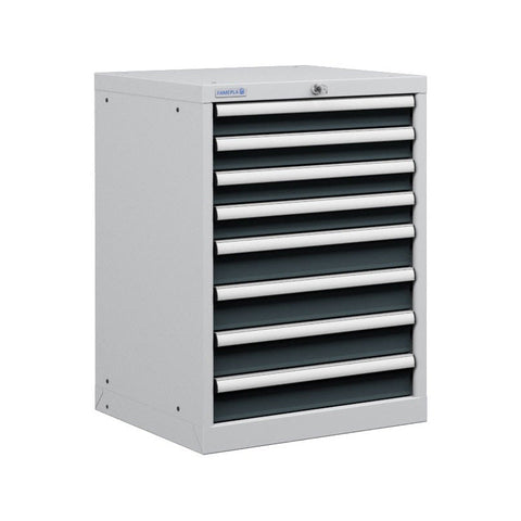 Polstore Cabinet - 8 Drawers 27x27EH - 100% Extension - Light Grey/Dark Grey - 564mm(W) x 572mm(D) x 850mm(H)