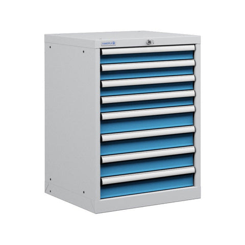 Polstore Cabinet - 8 Drawers 27x27EH - 100% Extension - Light Grey/Light Blue - 564mm(W) x 572mm(D) x 850mm(H)