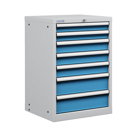 Polstore Cabinet - 7 Drawers 27x27EH - 90% Extension - Light Grey/Light Blue - 564mm(W) x 572mm(D) x 850mm(H)