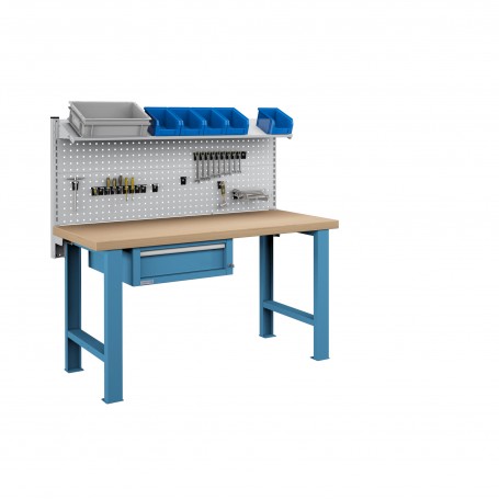 Polstore Workbench Combo - 1 Draw, 2 Panels & 1 Shelf Multiplex Top - Light Blue - 1500mm (w) x 750mm (d)