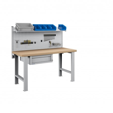 Polstore Workbench Combo - 1 Draw, 2 Panels & 1 Shelf Multiplex Top - Light Grey - 1500mm (w) x 750mm (d)