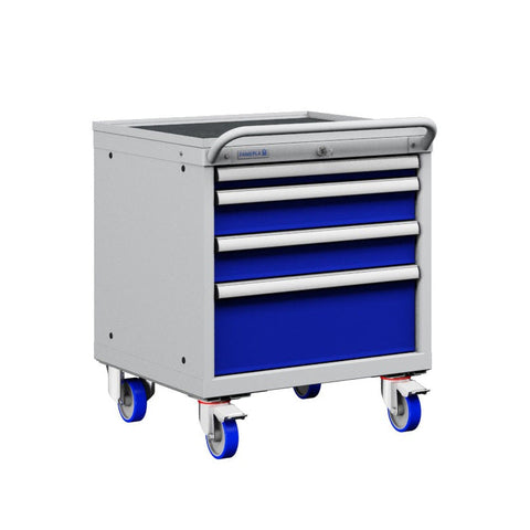 Polstore Mobile Cabinet - 4 Drawers 27x27EH - Light Grey/Dark Blue - 572mm(W) x 627mm(D) x 705mm(H)