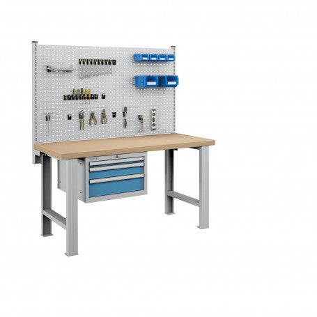 Polstore Workbench Combo - 3 Draws & 3 Panels Multiplex Top - Light Grey/Light Blue - 1500mm(w) x 750mm(d)
