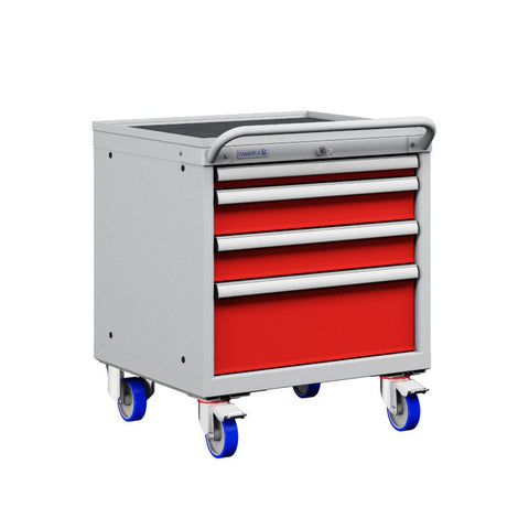 Polstore Mobile Cabinet - 4 Drawers 27x27EH - Light Grey/Red - 572mm(W) x 627mm(D) x 705mm(H)