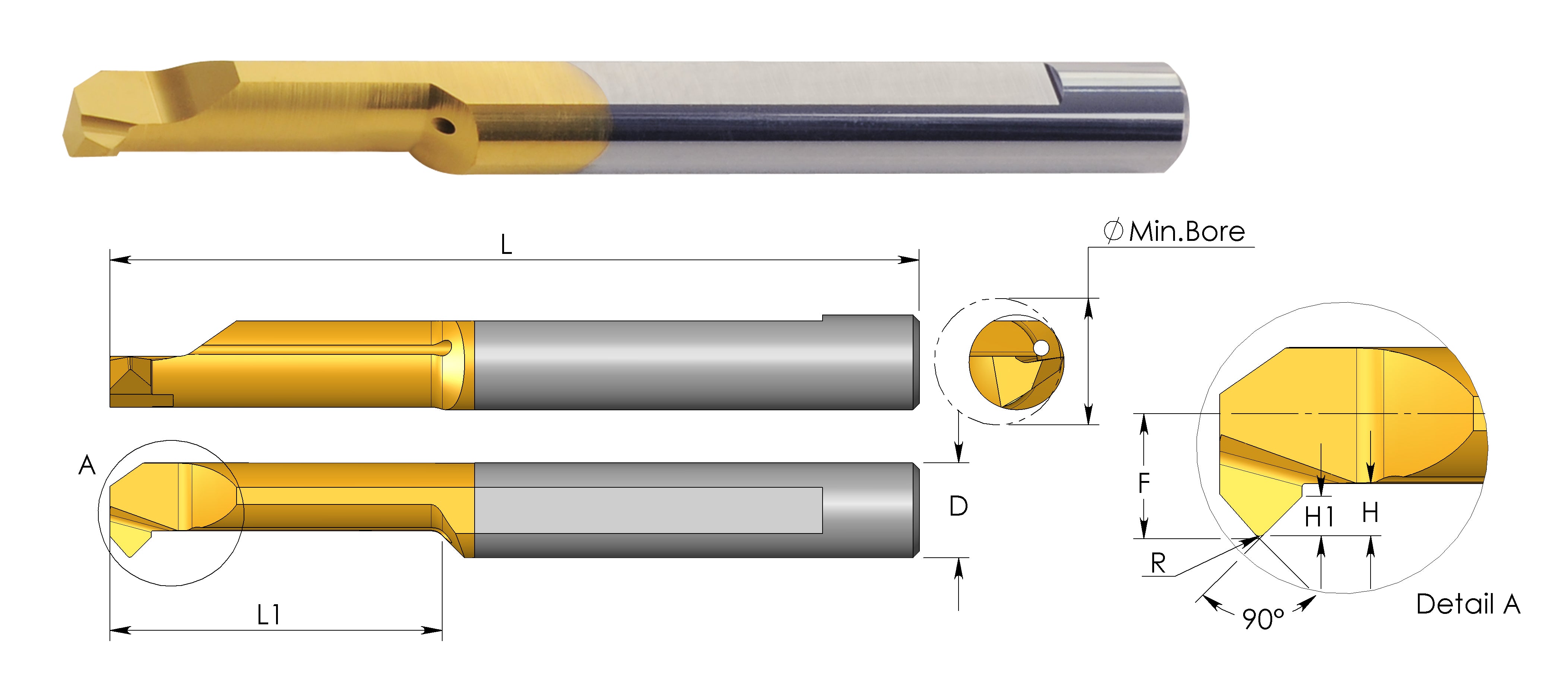Carmex Carbide Tiny Tool - Chamfer & Boring - MCR - BXC Grade - 7.1mm Minimum Diameter x 20mm Reach