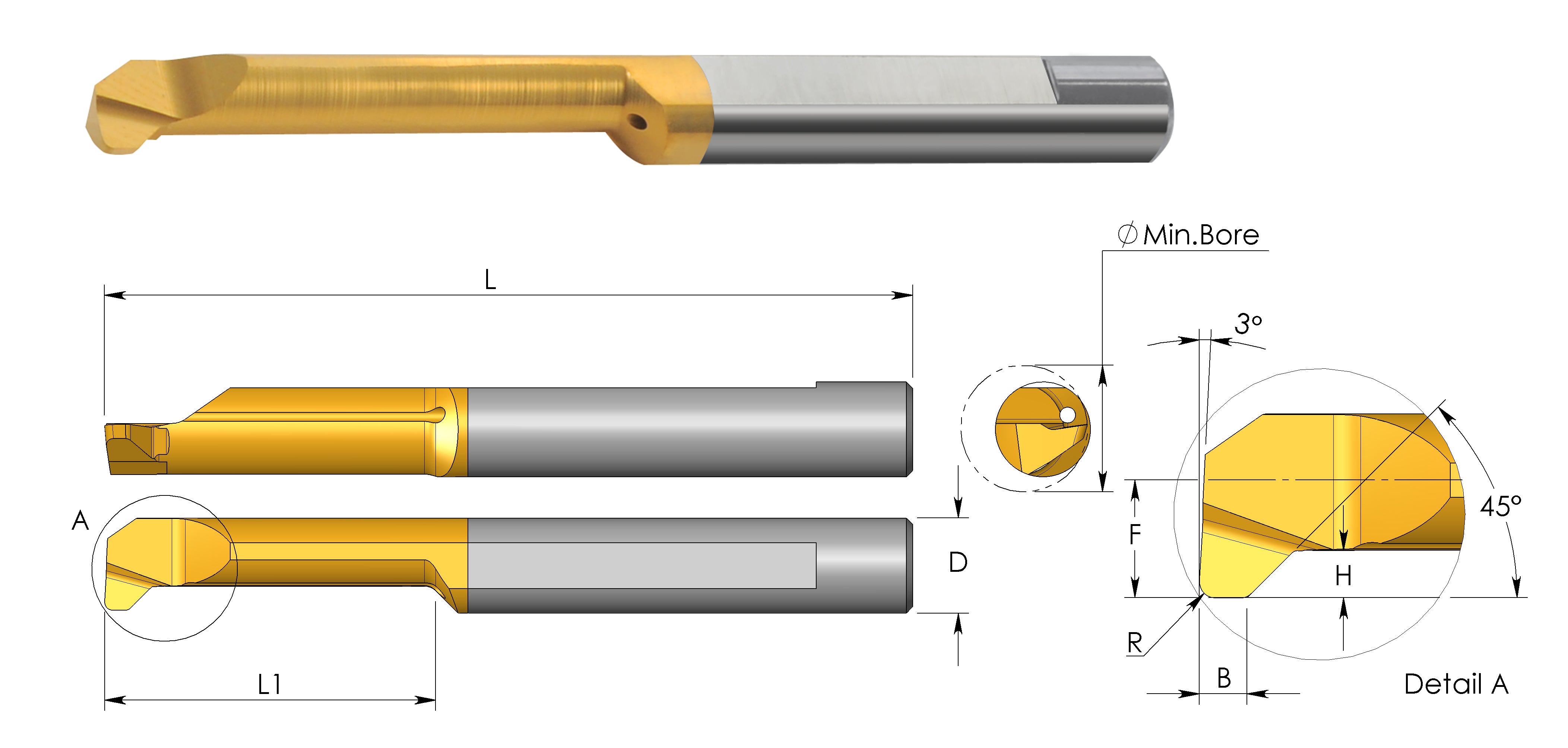 Carmex Carbide Tiny Tool - Thread Relief, Chamfering & Grooving - MDR - BMK Grade - 4.1mm Minimum Diameter x 0.8mm Reach x R0.5