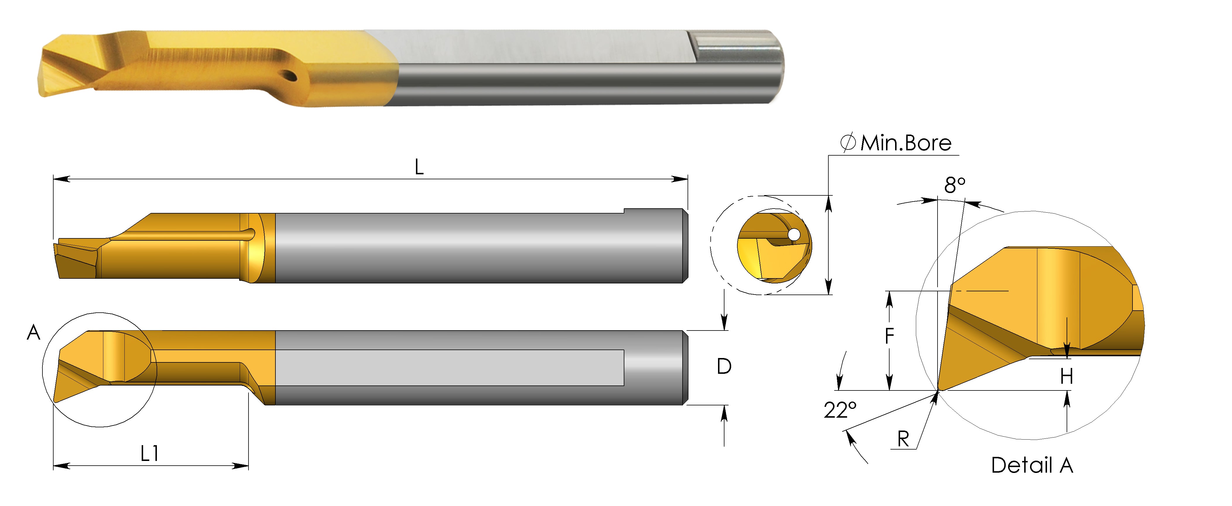 Carmex Carbide Tiny Tool - Boring & Profiling - MPR - BMK Grade - 10.1mm Minimum Diameter x 35mm Reach x R0.2