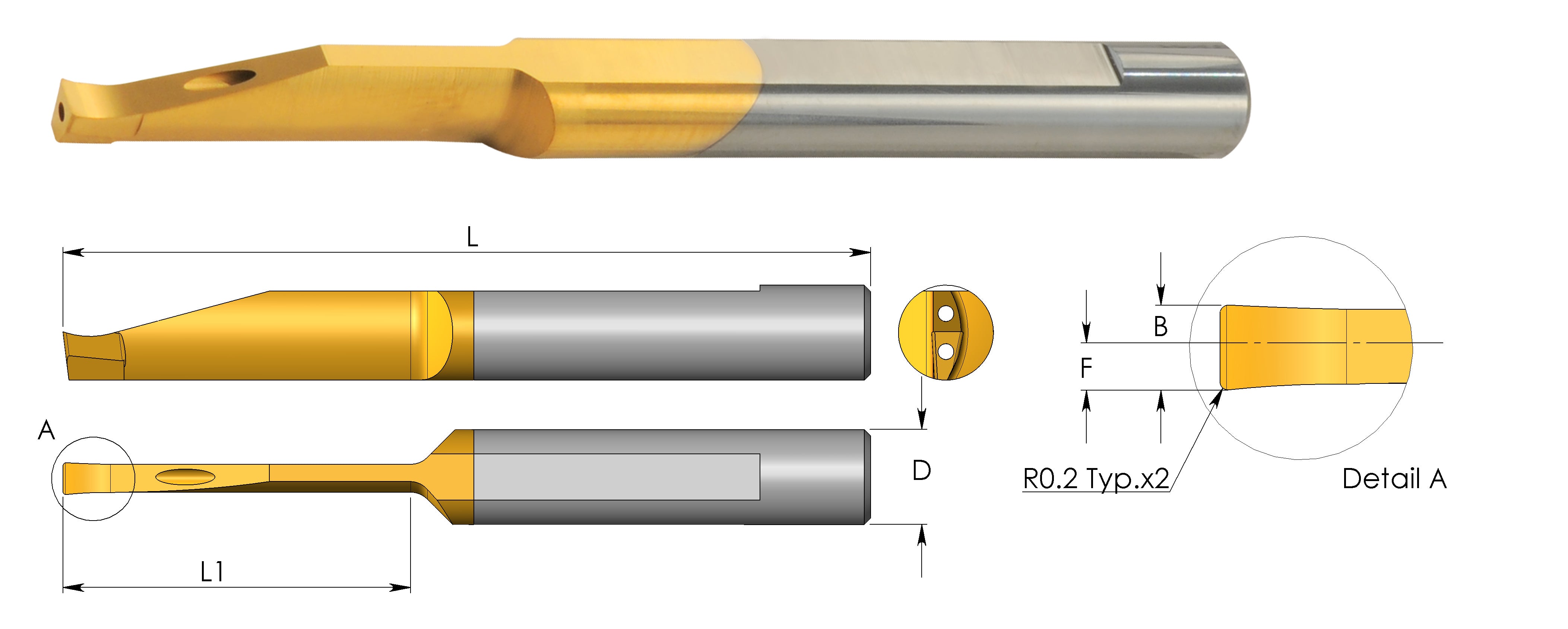 Carmex Carbide Tiny Tool - Deep Face Grooving - MVR - BMK Grade - 20mm Minimum Diameter x 4mm Groove Width x 43mm Groove Depth