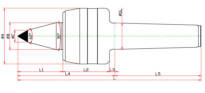 Widin Live Centre - Heavy Lathe - Carbide Tipped - Minimizes Bite Interference - NCPBC Type - NO.6