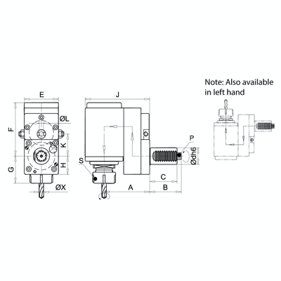 Omega Products Radial Tool Head - DIN5482 - ER32 - Right Hand