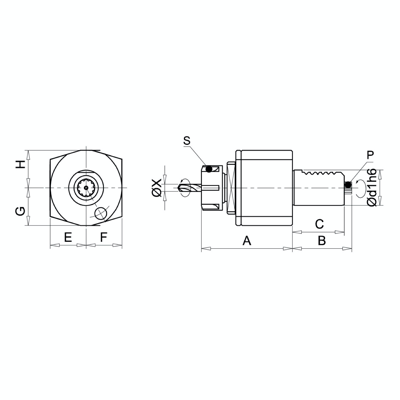 Omega Products Axial Tool Head - Short - DIN5482 - ER32