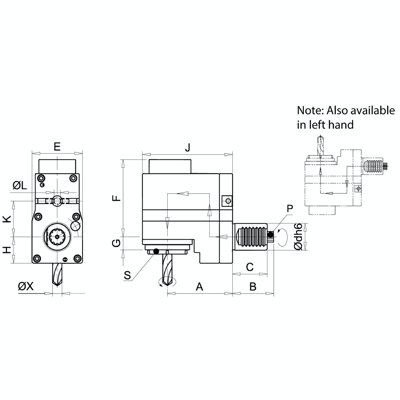 Omega Products Radial Tool Head - Internal Nut - Through Coolant - DIN5482 - ER32 - Right Hand