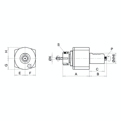 Omega Products ER16 Axial Tool Head - Short - DIN5480