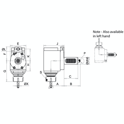 Omega Products ER25 Radial Tool Head - Direct - DIN5480 - Right Hand