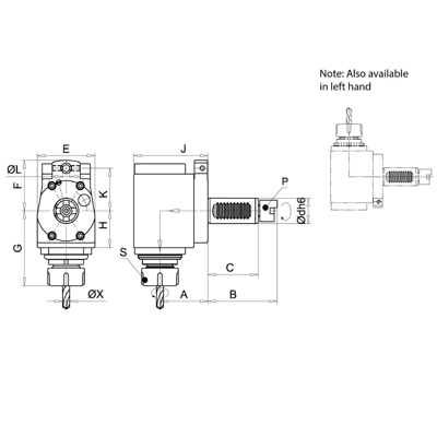 Omega Products ER25 Radial Tool Head - Direct - Baruffaldi Driven Tooling - Right Hand