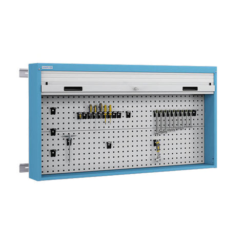 Polstore Roller Shutter Cabinet - Fixed to Wall - Light Blue - 1419mm (w) x 210mm (d) x 1114mm (h)