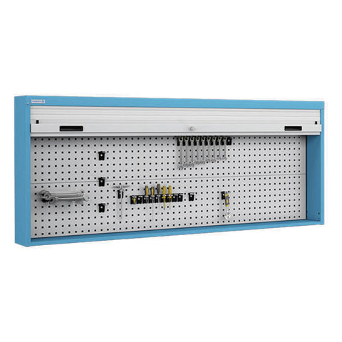Polstore Roller Shutter Cabinet - Fixed to Wall - Light Blue - 1937mm (w) x 210mm (d) x 1114mm (h)