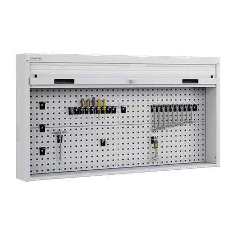 Polstore Roller Shutter Cabinet - Fixed to Worktop - Light Grey - 1419mm (w) x 210mm (d) x 1114mm (h)