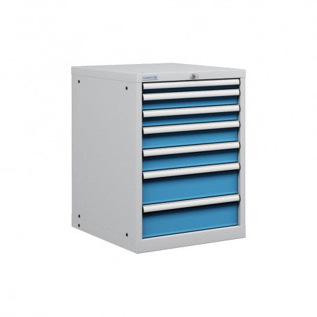Polstore Cabinets - 7 Drawers 27x36EH - 90% Extension - Light Grey/Light Blue - 564mm(W) x 725mm(D) x 800mm(H)