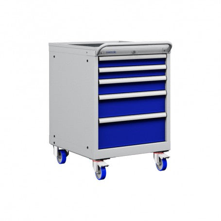 Polstore Mobile Cabinets - 5 Drawers 27x36EH - 100% Extension - Light Grey/Dark Blue - 572mm(W) x 780mm(D) x 872mm(H)