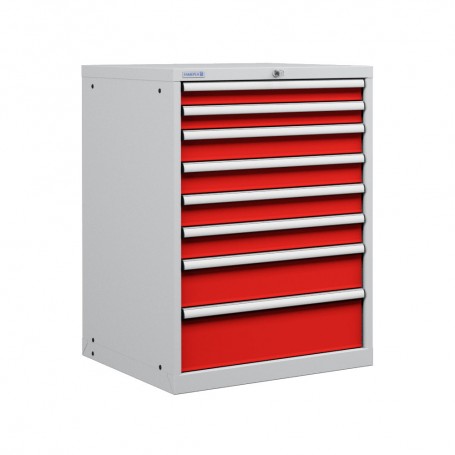 Polstore Cabinet - 8 Drawers 36x36EH - 100% Extension - Light Grey/Red - 717mm(W) x 725mm(D) x 1000mm(H)