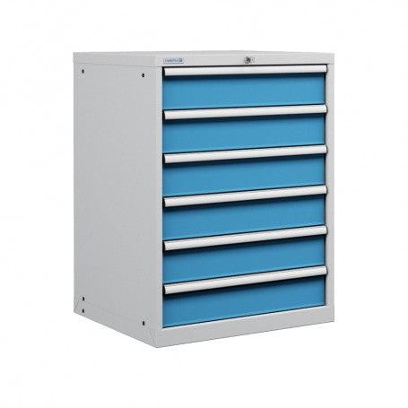 Polstore Cabinet - 6 Drawers 36x36EH - 100% Extension - Light Grey/Light Blue 717mm(W) x 725mm(D) x 1000mm(H)