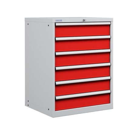 Polstore Cabinet - 6 Drawers 36x36EH - 100% Extension - Light Grey/Red 717mm(W) x 725mm(D) x 1000mm(H)