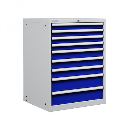 Polstore Cabinet - 9 Drawers 36x36EH - 100% Extension - Light Grey/Dark Blue - 717mm(W) x 725mm(D) x 1000mm(H)