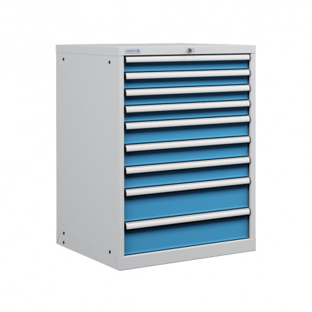 Polstore Cabinet - 9 Drawers 36x36EH - 100% Extension - Light Grey/Light Blue - 717mm(W) x 725mm(D) x 1000mm(H)