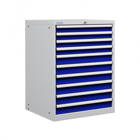 Polstore Cabinet - 10 Drawers 36x36EH - 100% Extension - Light Grey/Dark Blue - 717mm(W) x 725mm(D) x 1000mm(H)