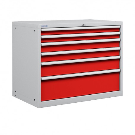 Polstore Cabinet - 6 Drawers 54x36EH - 90% Extension - Light Grey/Red - 1023mm(W) x 725mm(D) x 1000mm(H)