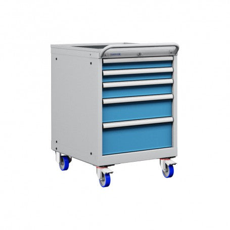 Polstore Mobile Cabinets - 5 Drawers 27x36EH - 100% Extension - Light Grey/Light Blue - 572mm(W) x 780mm(D) x 872mm(H)
