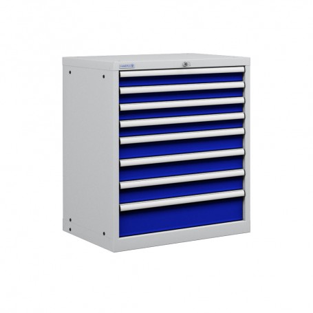 Polstore Cabinet - 8 Drawers 36x27EH - 100% Extension - Light Grey/Dark Blue - 717mm(W) x 572mm(D) x 1000mm(H)