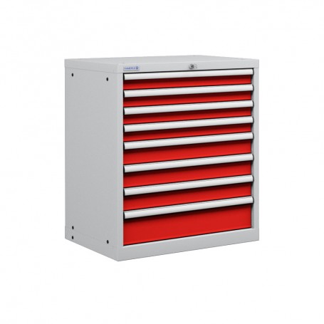 Polstore Cabinet - 8 Drawers 36x27EH - 100% Extension - Light Grey/Red - 717mm(W) x 572mm(D) x 1000mm(H)