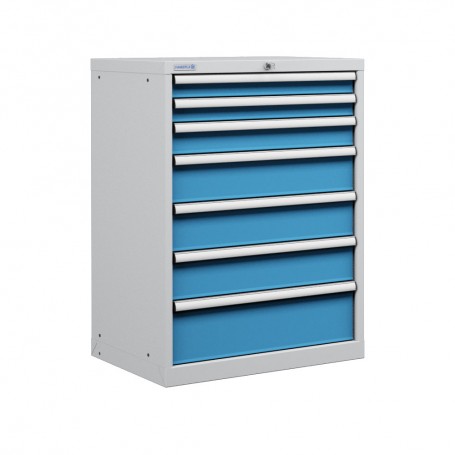 Polstore Cabinets - 7 Drawers 36x27EH - 100% Extension - Light Grey/Light Blue - 717mm(W) x 572mm(D) x 1000mm(H)