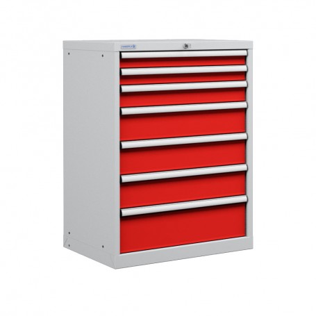Polstore Cabinets - 7 Drawers 36x27EH - 100% Extension - Light Grey/Red - 717mm(W) x 572mm(D) x 1000mm(H)